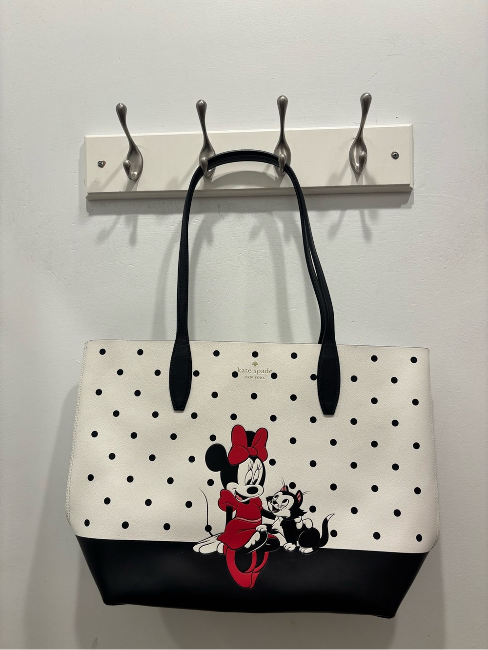 kate spade White and Black Polka Dot Minnie Mouse Tote with Red Accents